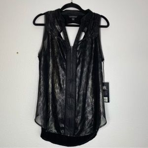 Rock & Republic Black Metallic Tank Top Zip Shirt Large NWT
